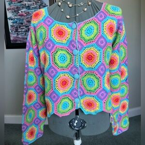 Price firm- Michael Simon L XL Open Crochet Sweater Cardigan Christmas gift idea